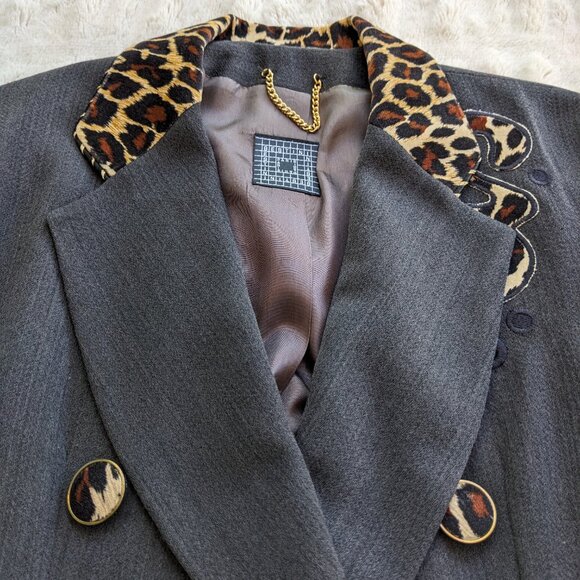 Rare VINTAGE 90s Made In France Bestini “Pop Art” Wool Leopard Detailed Jkt Sz 4 - Picture 13 of 15